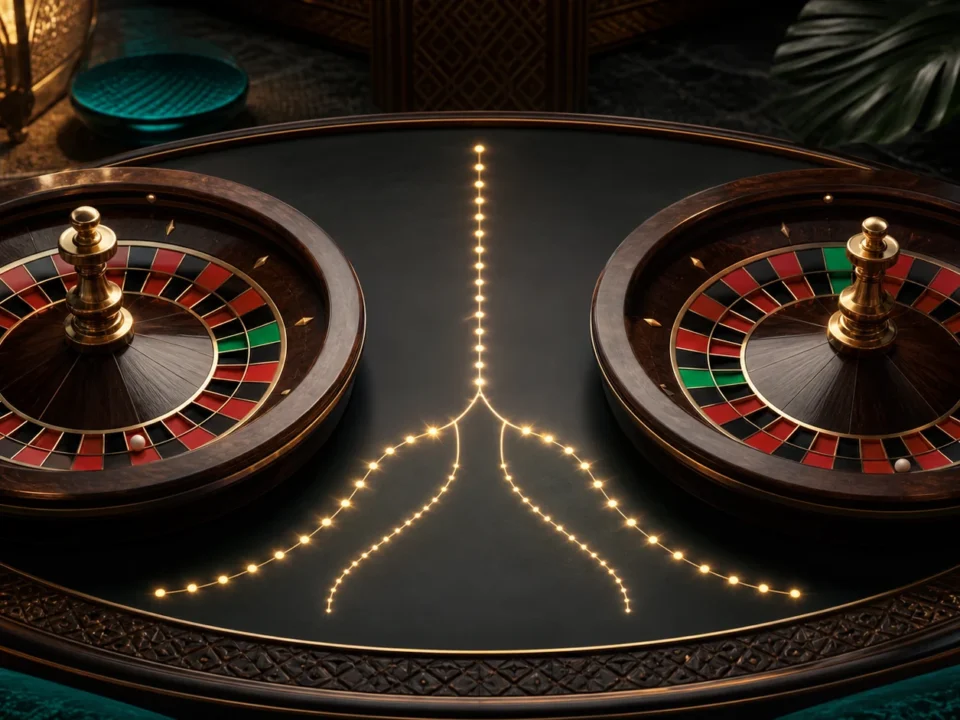American dhidi ya European roulette kwenye taswira ya uhariri yenye wheel mbili na probability paths