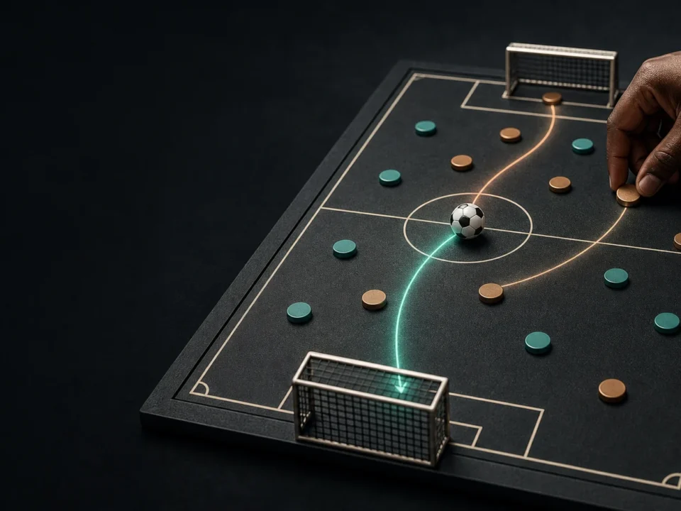 Picha ya uhariri ya kubuni ya marafiki wawili watu wazima wa Tanzania wakitazama football na kuandika columns mbili za goals, bila score, tiketi au operator