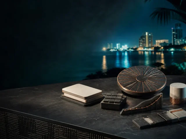 Vitu vya kijiometri vinavyoashiria aina za michezo juu ya meza wakati wa usiku wa pwani Dar es Salaam