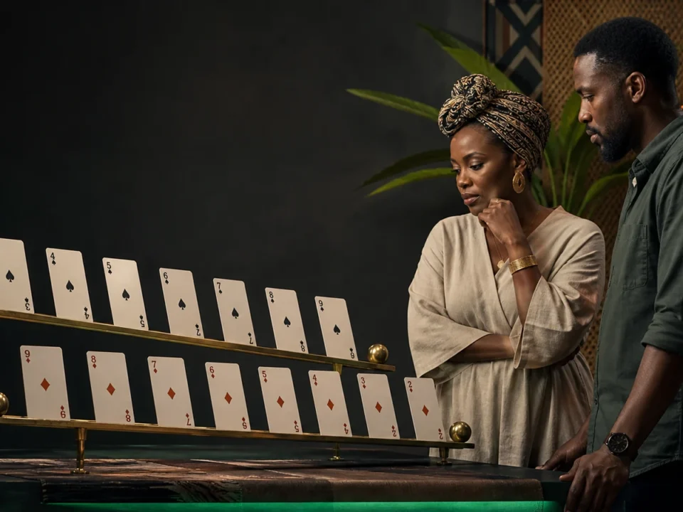 Hilo casino game ikionyeshwa kwa kadi halisi zinazopanda na kushuka kwenye studio ya Tanzania