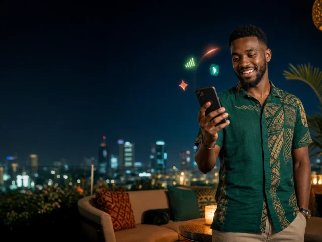 Mchezaji mtu mzima Tanzania akisoma mwongozo wa mobile casino bonus kwenye simu
