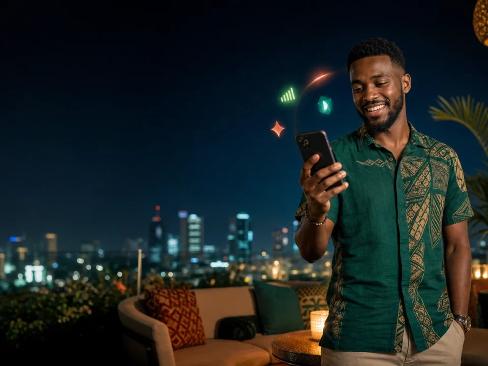 Mchezaji mtu mzima Tanzania akisoma mwongozo wa mobile casino bonus kwenye simu