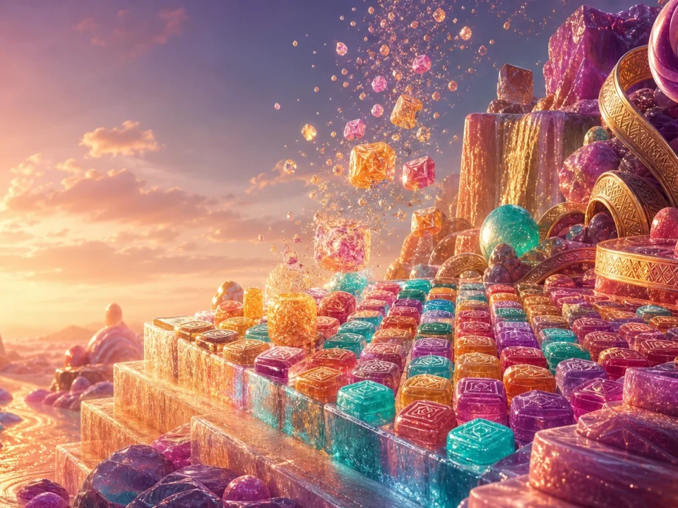 Sugar Rush slot katika taswira ya kubuni ya candyland na grid ya saba kwa saba