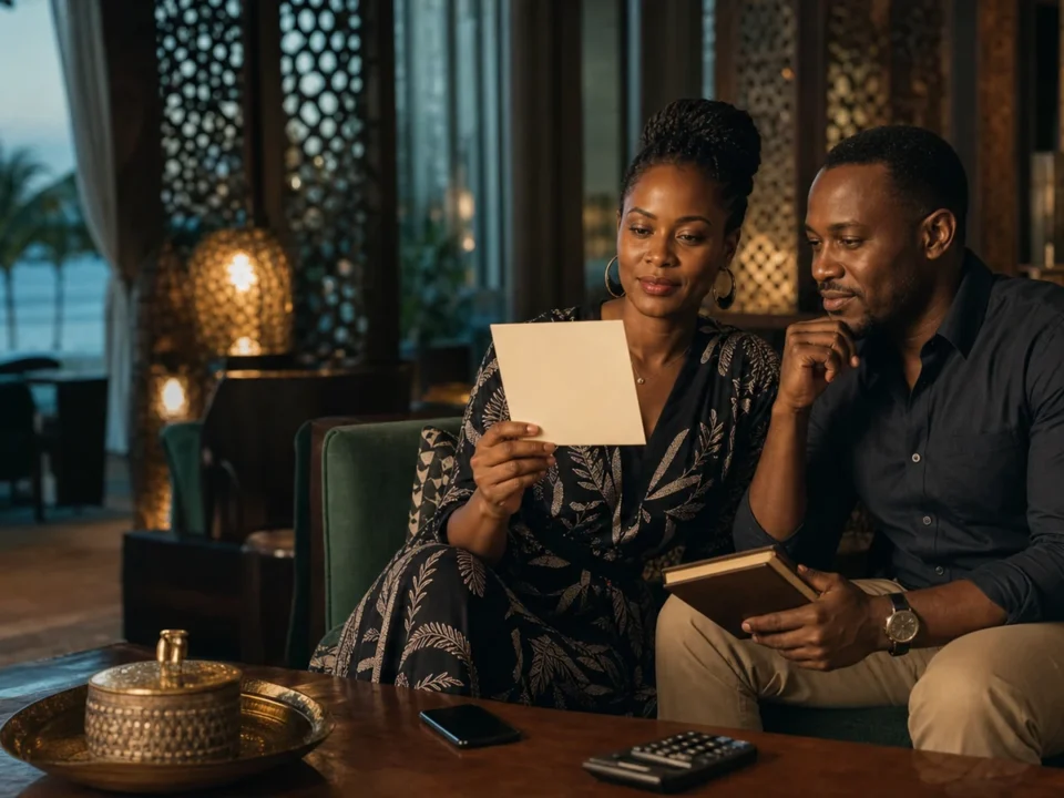 Watu wazima wa Tanzania wakikagua invitation ya casino vip program kwa kartasi tupu, notebook na calculator